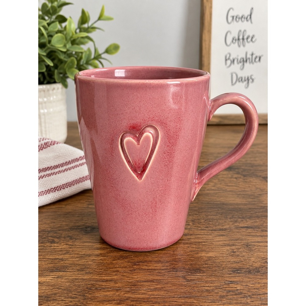 Starbucks 2006 Pink Heart Embossed Coffee Mug 14oz Ceramic Valentine's Day Cup